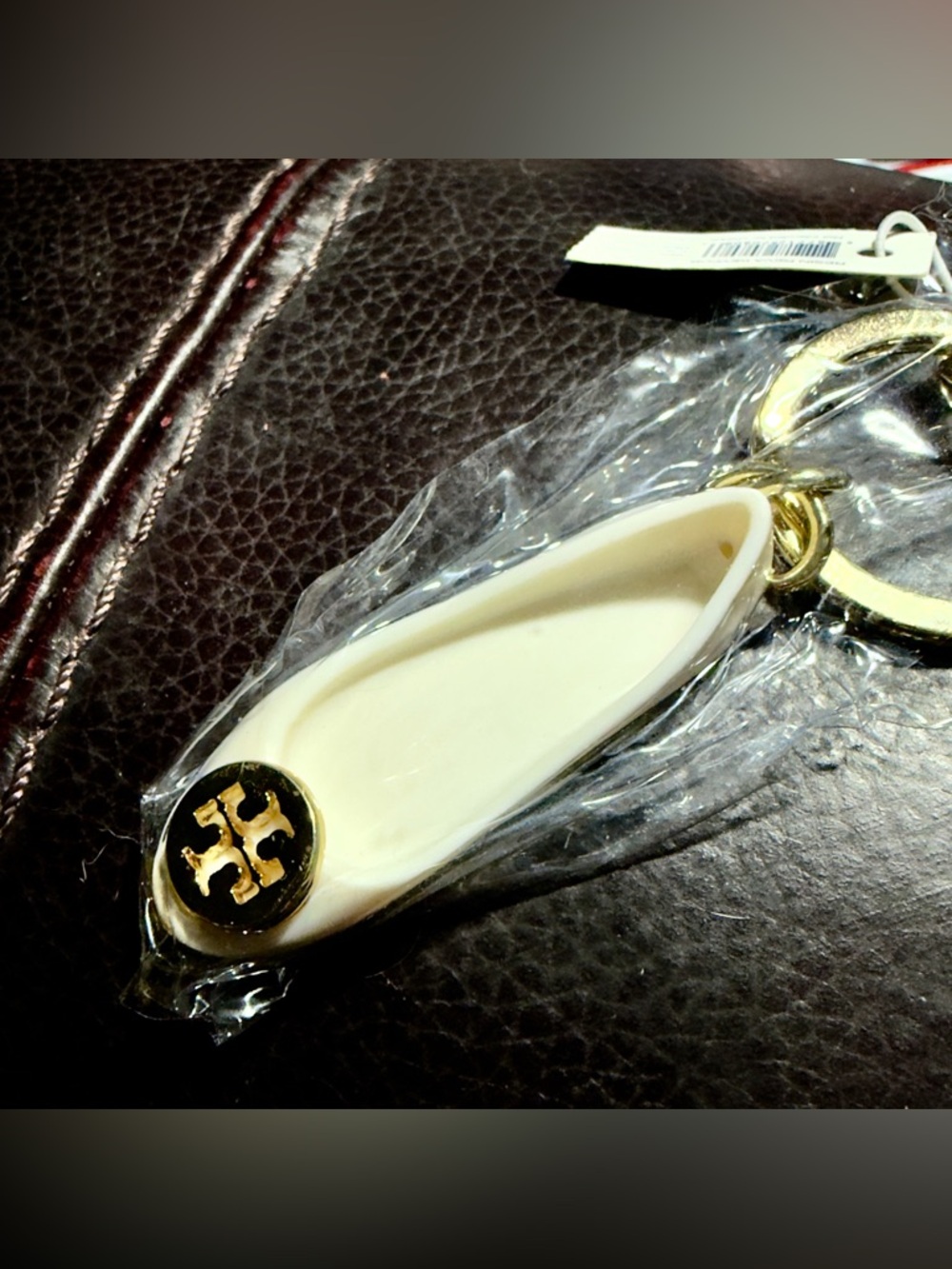 Tory Burch Bright White (not creme) Ballet Flat Keychain with Gold Logo